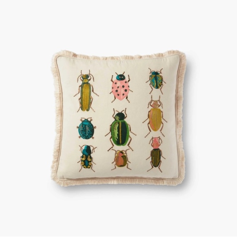 Rifle Paper Co Beetles & Bugs Embroidered Pillow Case